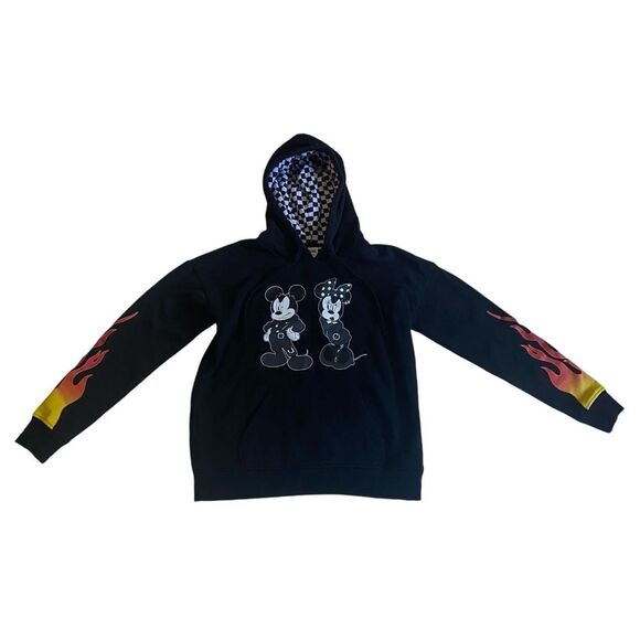 Vans x Disney Punk Mickey & Minnie Mouse Flames Checkered Pullover Hoodie Sz XS - Picture 5 of 16